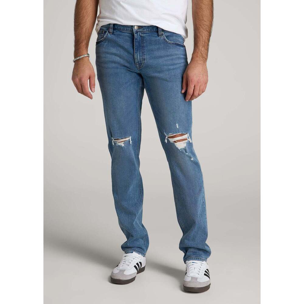 American Tall Carman TAPERED Jeans for Tall Men in Distressed Skyline Blue Size